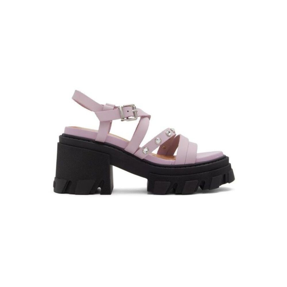 GANNI Womens Pink 2" Platform Round Toe Block Heel Leather Slingback Sandal 42